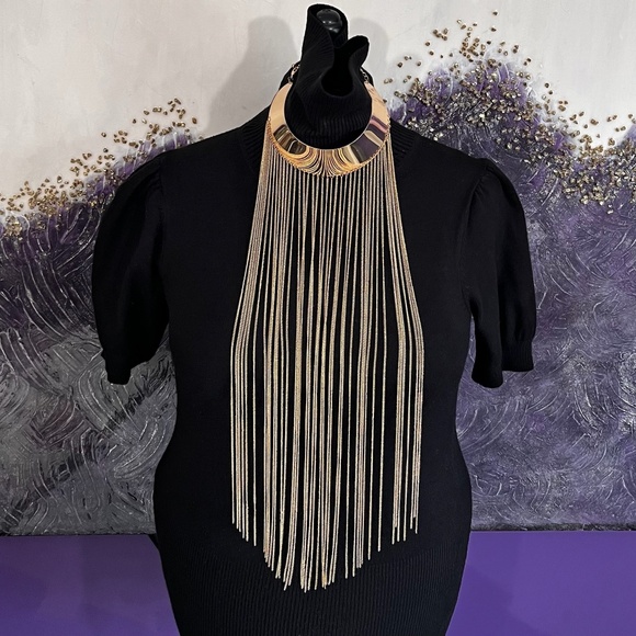 Jewelry - Gold Tone Box Chain Waterfall Fringe Necklace (NWOT)